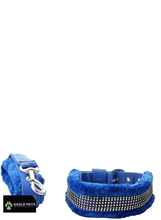 Eagle Pets Dogs Soft Fur Nylon Collar & Leash Set for Puppy Soft Padding Collar & Leash (Blue, Medium) - Image 1
